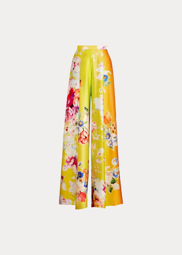 Pantalones Ralph Lauren Mujer Rosas / Amarillos / Verdes - Kyrah Floral Silk Palazzo - DMJPK5961